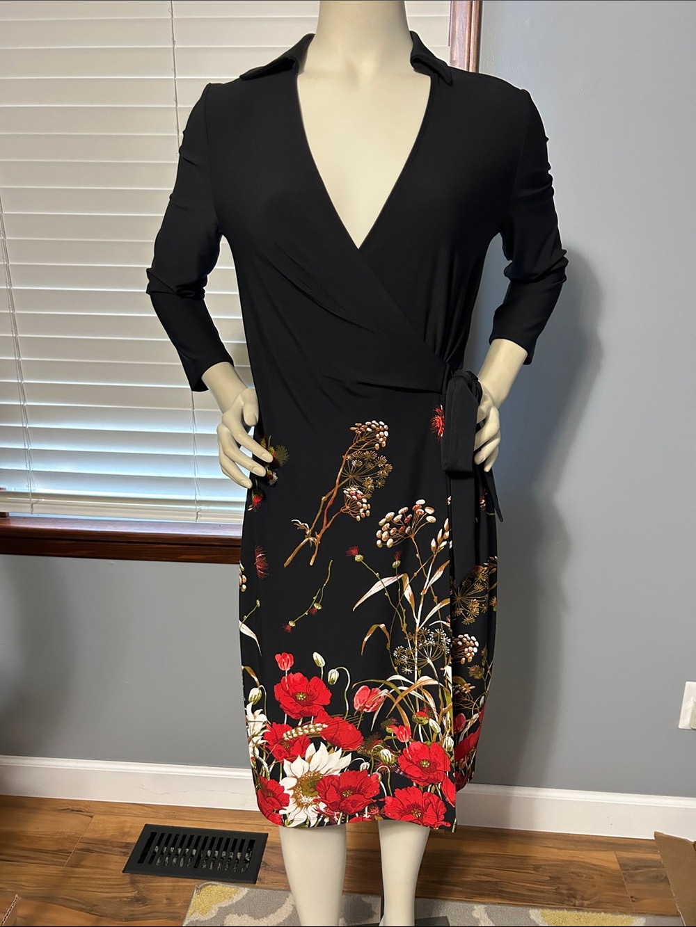 The Limited Garden Border 3/4 Sleeve Faux Wrap Whimsigoth Midi Dress NWT